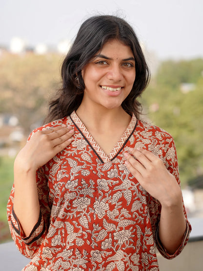 Maroon Petal Charm A-line COTTON Kurta