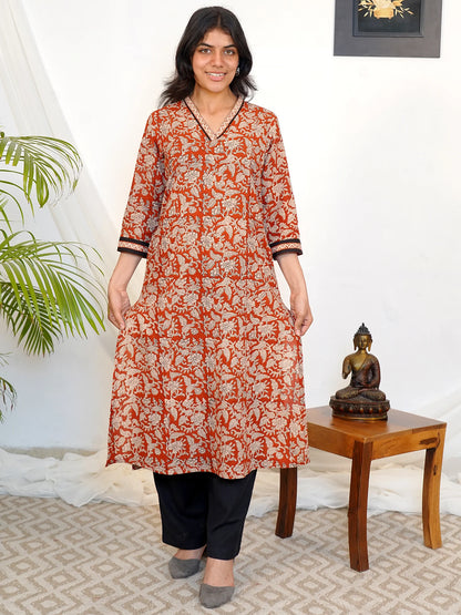 Maroon Petal Charm A-line COTTON Kurta