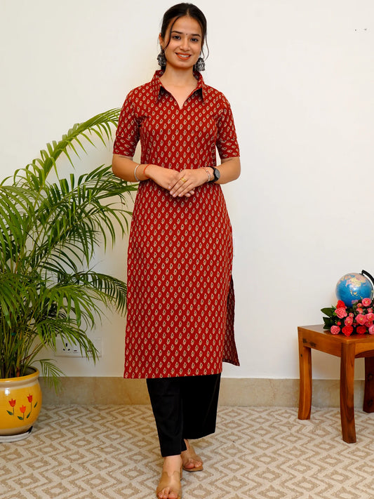 Maroon Shirt Collar COTTON Kurta