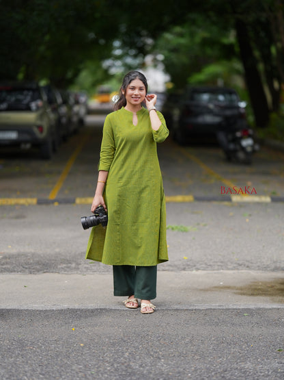 Forest Green Handloom South COTTON A-line Kurta