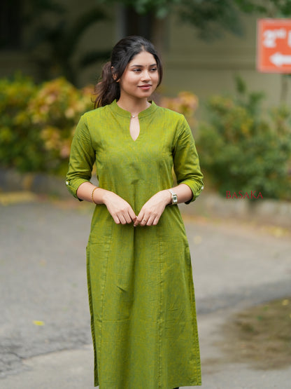 Forest Green Handloom South COTTON A-line Kurta