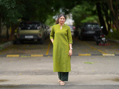 Forest Green Handloom South COTTON A-line Kurta