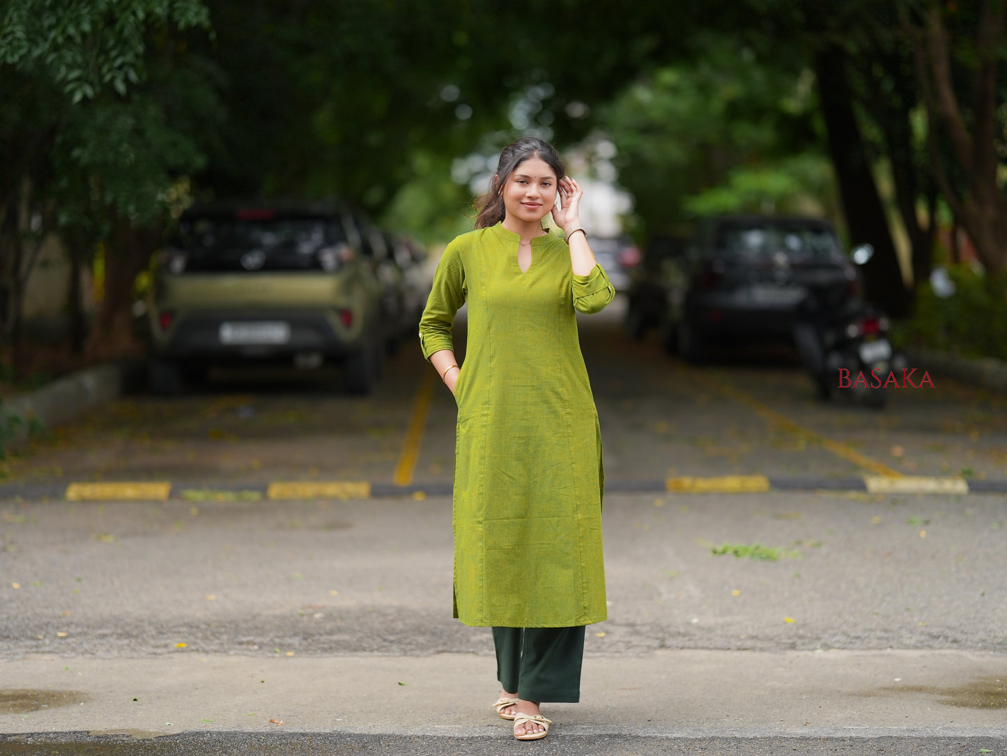 Forest Green Handloom South COTTON A-line Kurta