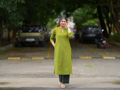 Forest Green Handloom South COTTON A-line Kurta