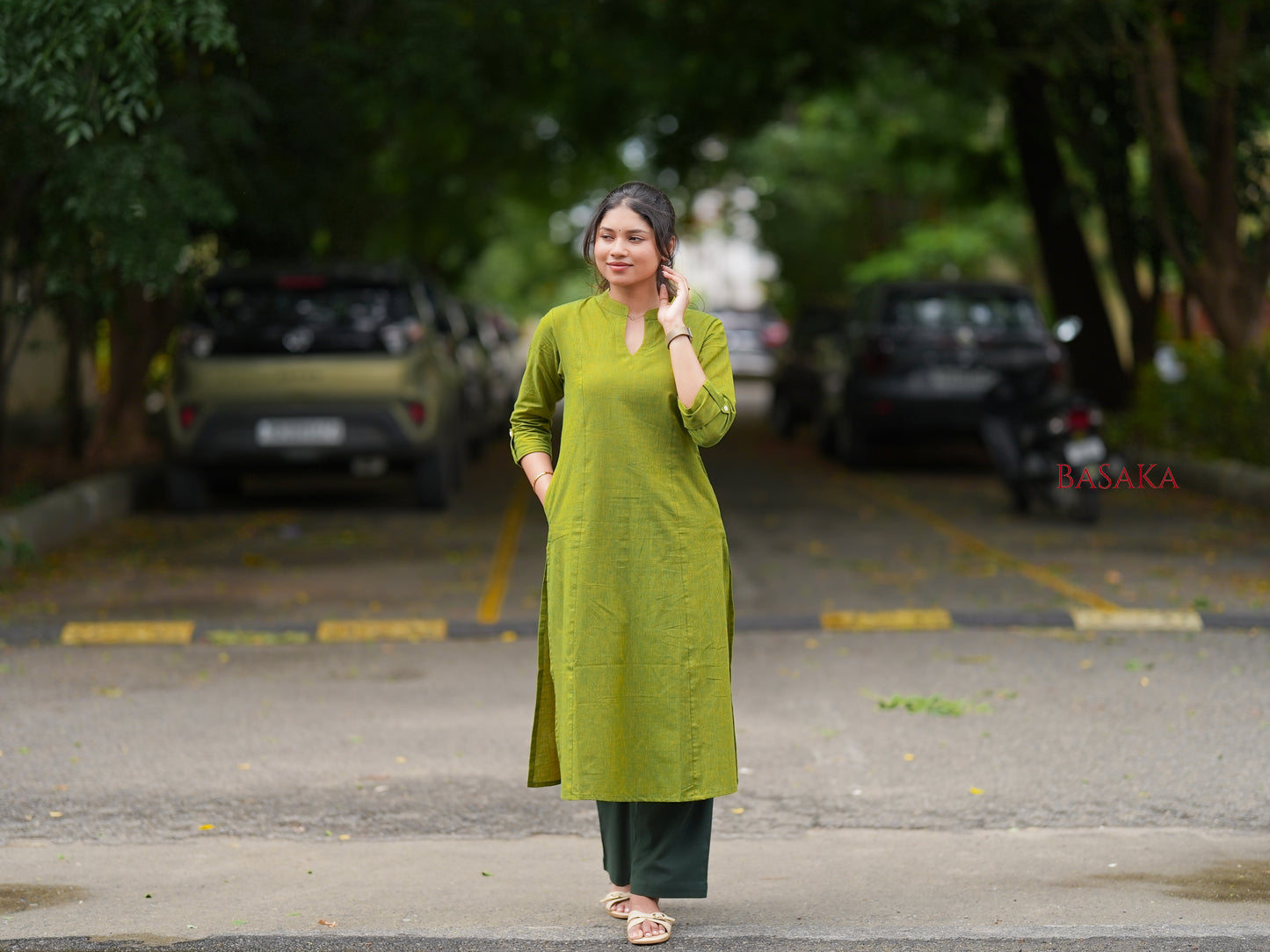 Forest Green Handloom South COTTON A-line Kurta