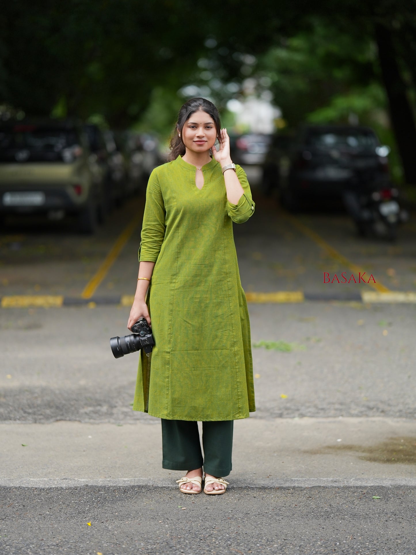 Forest Green Handloom South COTTON A-line Kurta