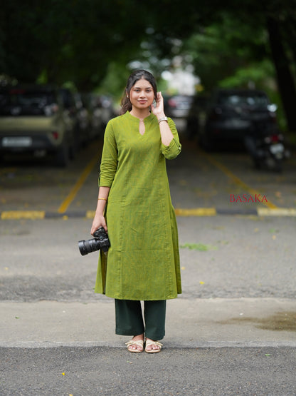 Forest Green Handloom South COTTON A-line Kurta