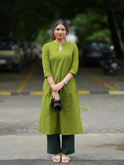Forest Green Handloom South COTTON A-line Kurta