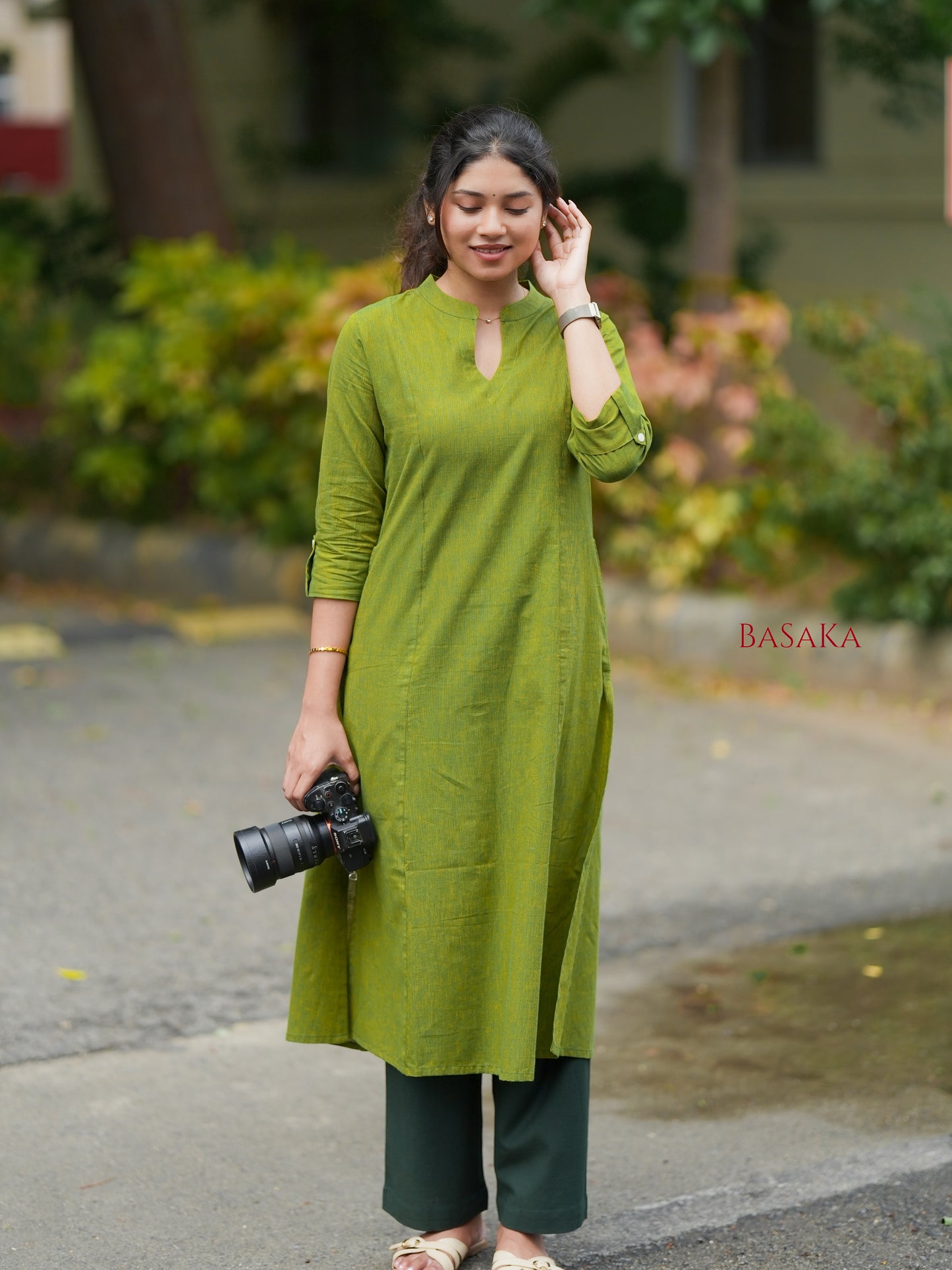 Forest Green Handloom South COTTON A-line Kurta