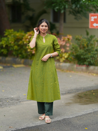 Forest Green Handloom South COTTON A-line Kurta