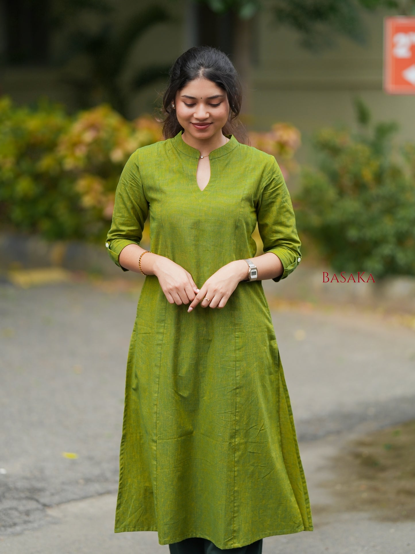 Forest Green Handloom South COTTON A-line Kurta