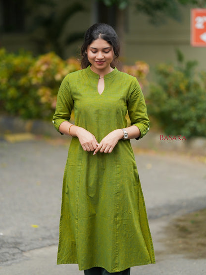 Forest Green Handloom South COTTON A-line Kurta
