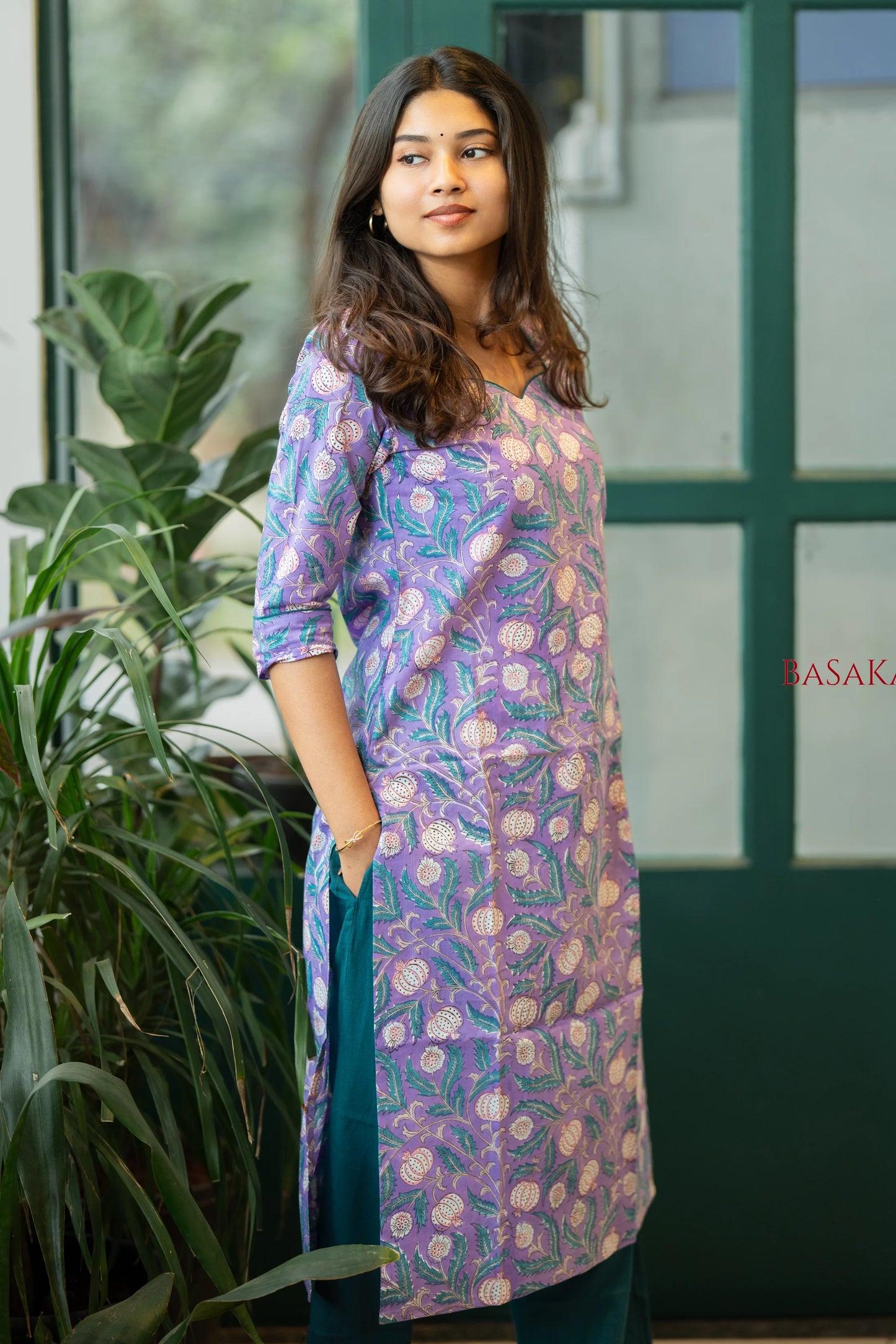 Medium Purple Floral Block Printed COTTON Kurta
