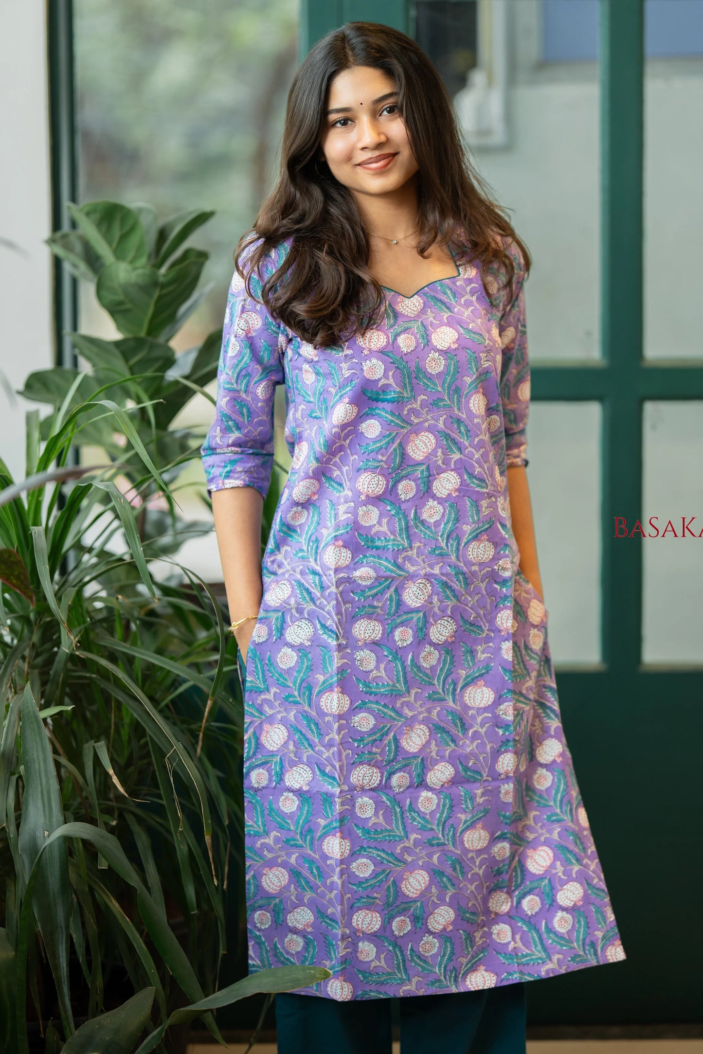 Medium Purple Floral Block Printed COTTON Kurta