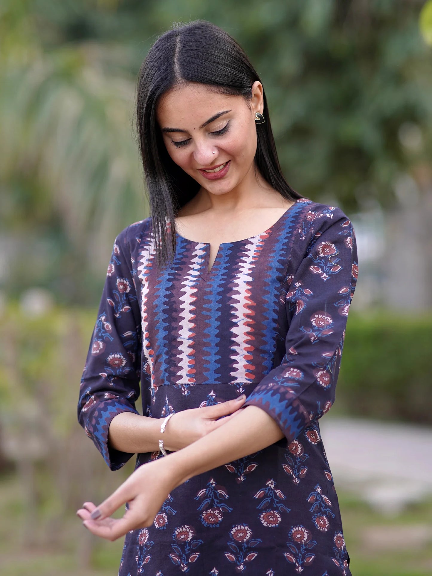 Ajrakh Midnight Blue Floral Block Printed COTTON Kurta