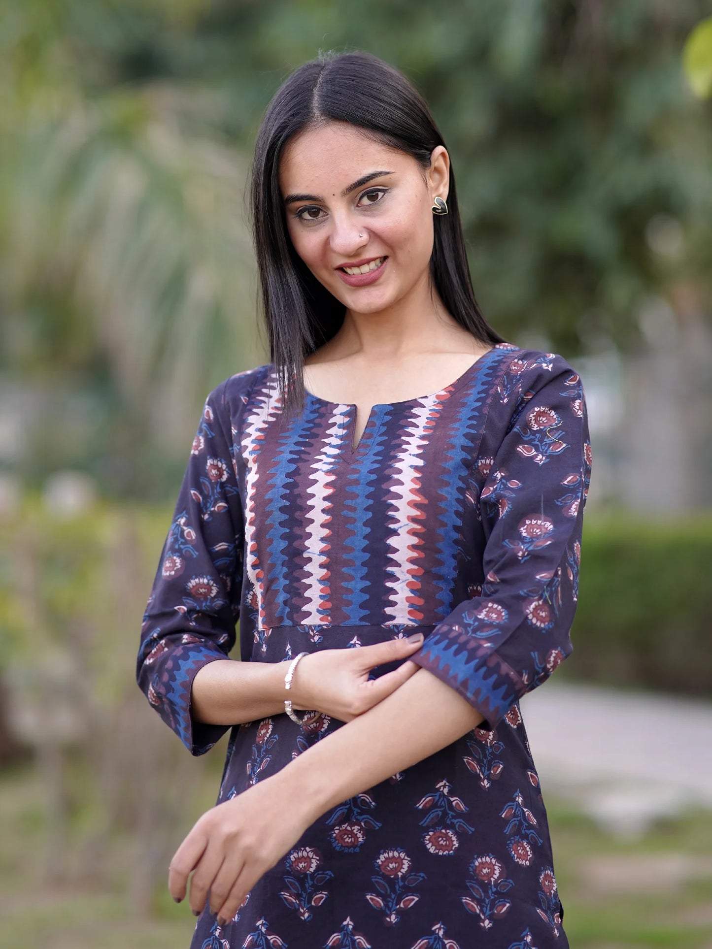 Ajrakh Midnight Blue Floral Block Printed COTTON Kurta