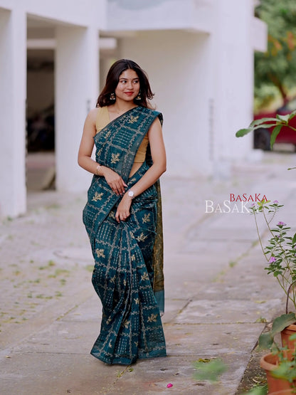 Dark Green Handloom SILK COTTON Saree