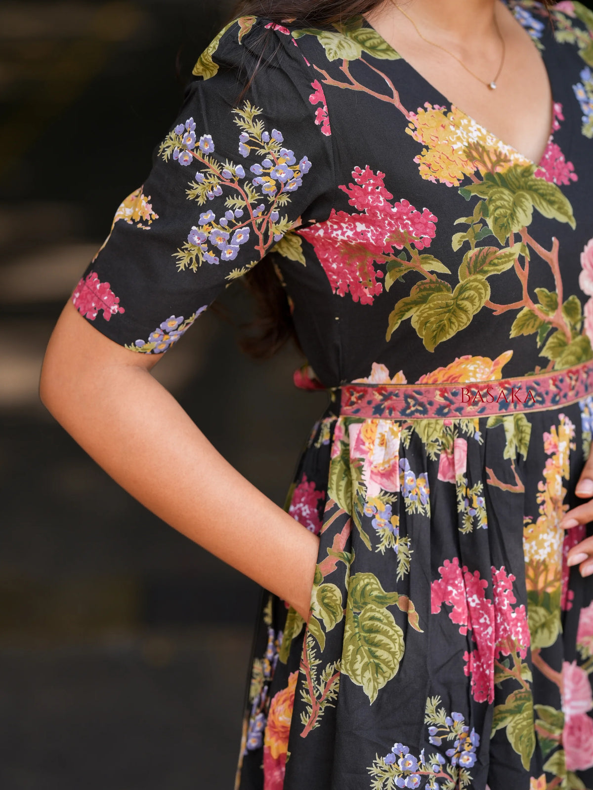 Midnight Botanical Dream COTTON Tiered Dress