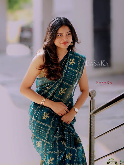 Dark Green Handloom SILK COTTON Saree