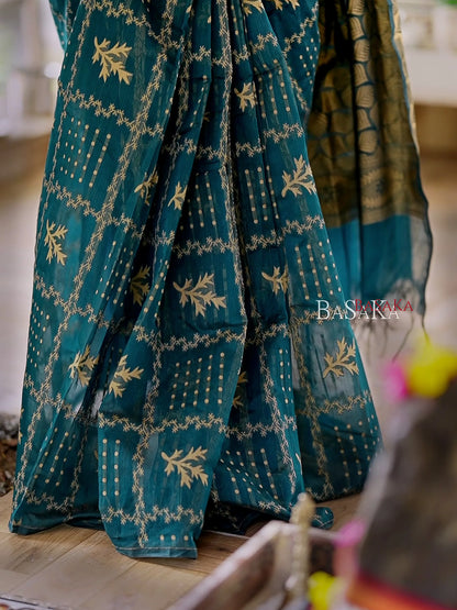 Dark Green Handloom SILK COTTON Saree