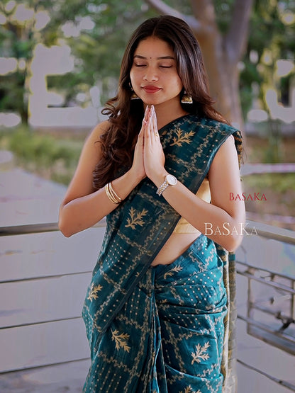 Dark Green Handloom SILK COTTON Saree