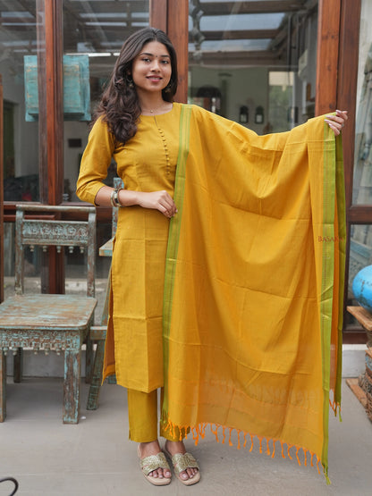 Mustard South Cotton Suit Set (3Pcs.) with lining