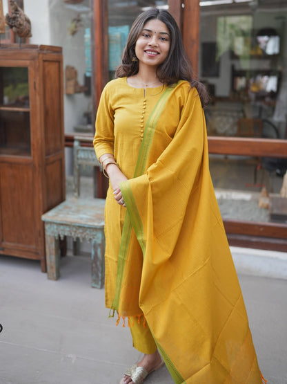 Mustard South Cotton Suit Set (3Pcs.) with lining