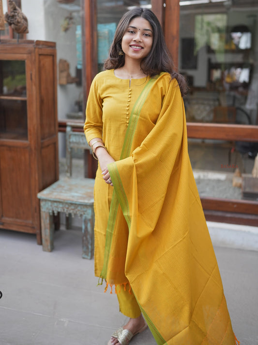 Mustard South Cotton Suit Set (3Pcs.) with lining