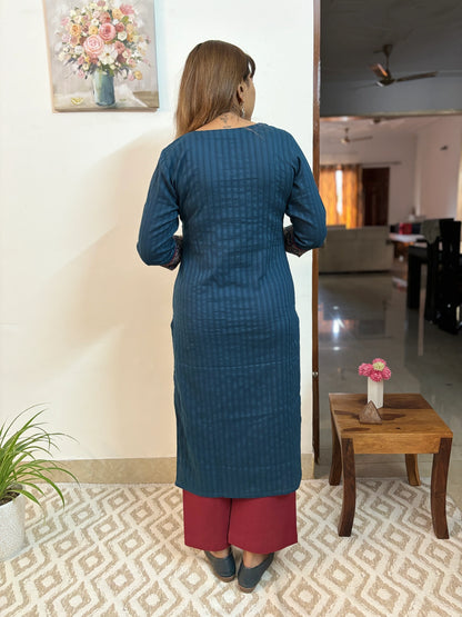 Navy Blue Floral Yoke Kurta