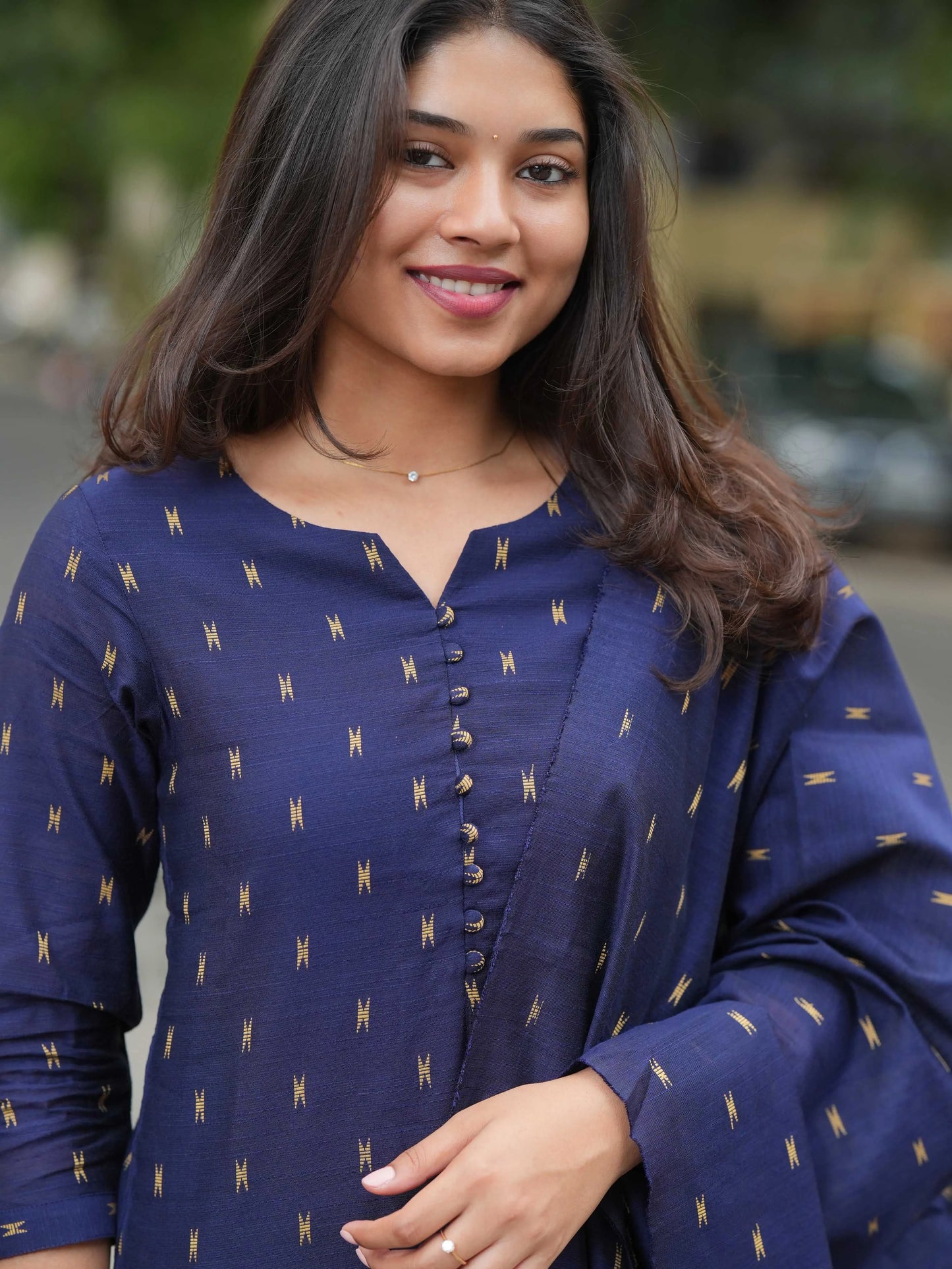 Navy Blue Soft Raw Silk Suit Set (3 Pcs.) with Lining