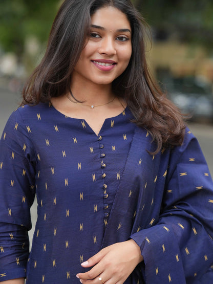 Navy Blue Soft Raw Silk Suit Set (3 Pcs.) with Lining