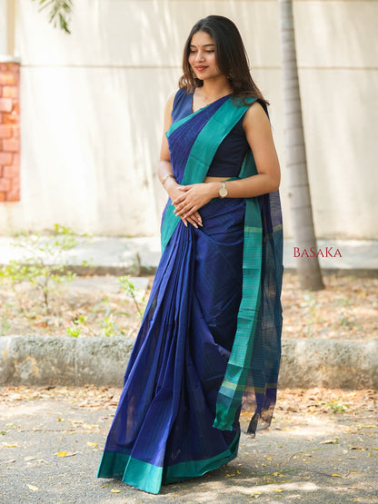 Navy Blue Handloom SILK COTTON Saree