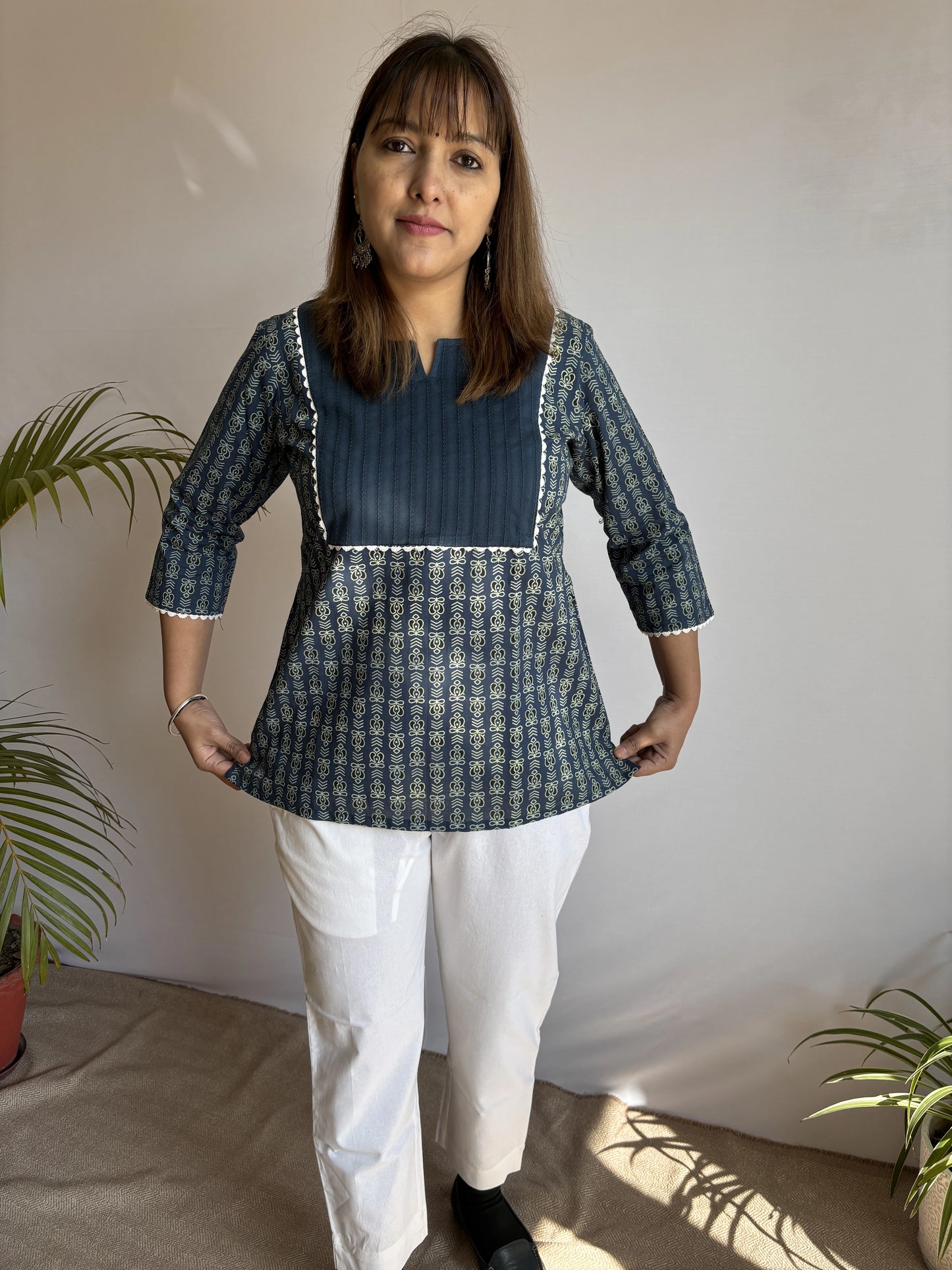 Navy Blue Yoke Kurti