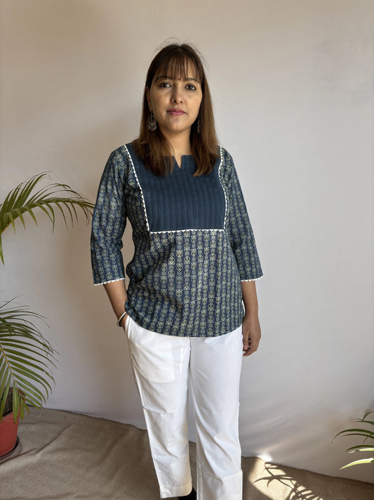 Navy Blue Yoke Kurti