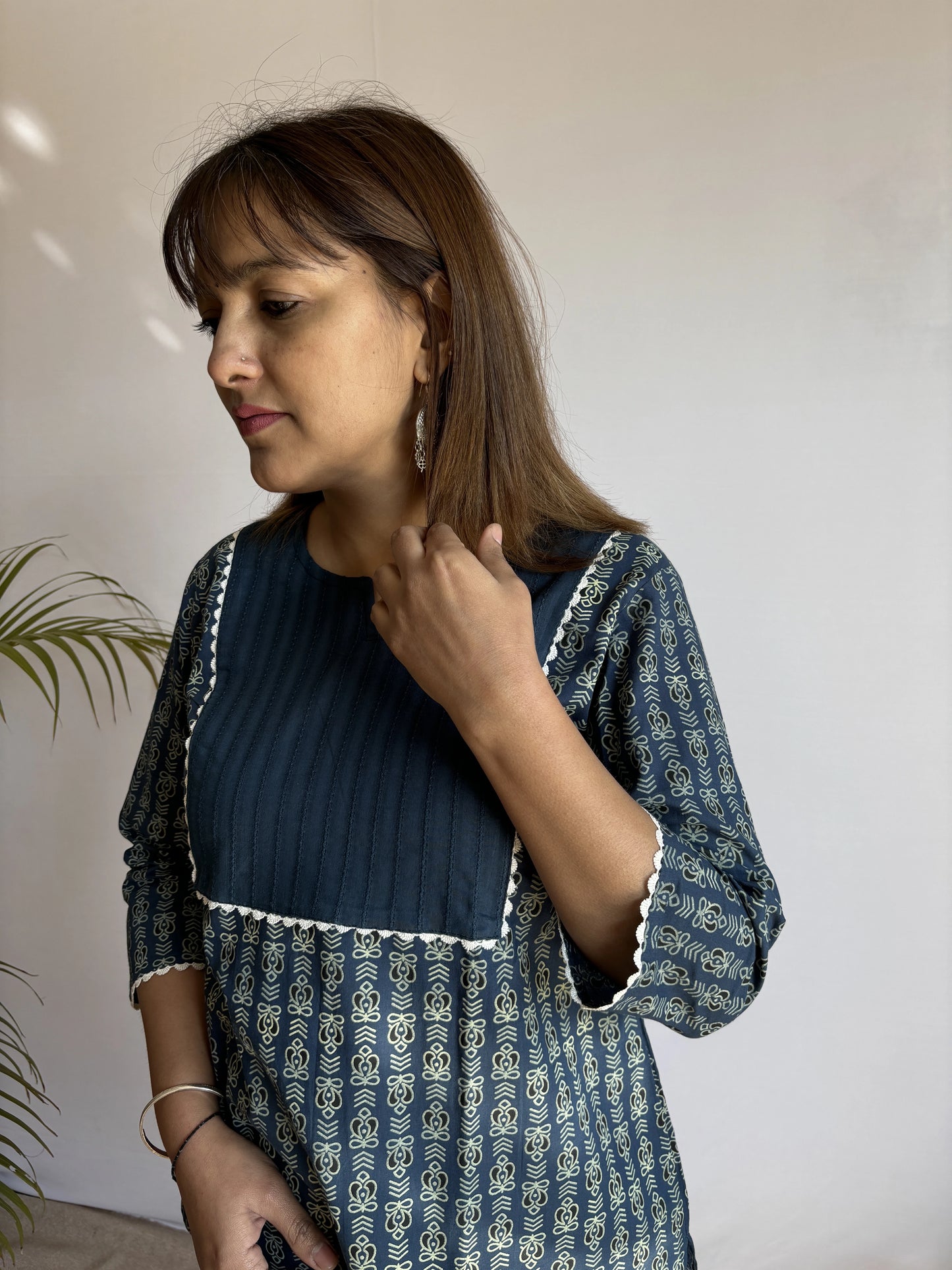 Navy Blue Yoke Kurti