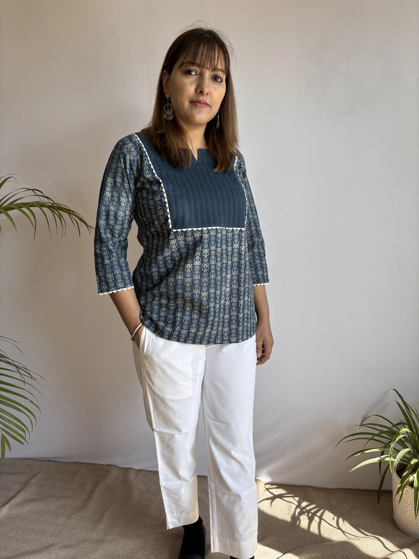 Navy Blue Yoke Kurti