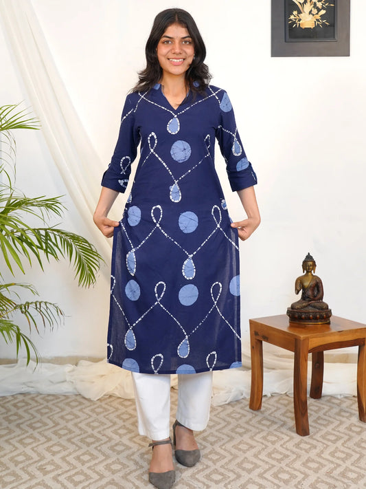 Navy Rangoli Charm COTTON Kurta