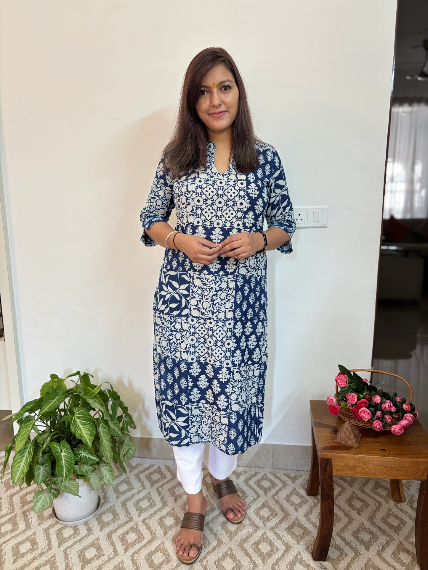 Indigo Blue Multi Printed Collar Kurta