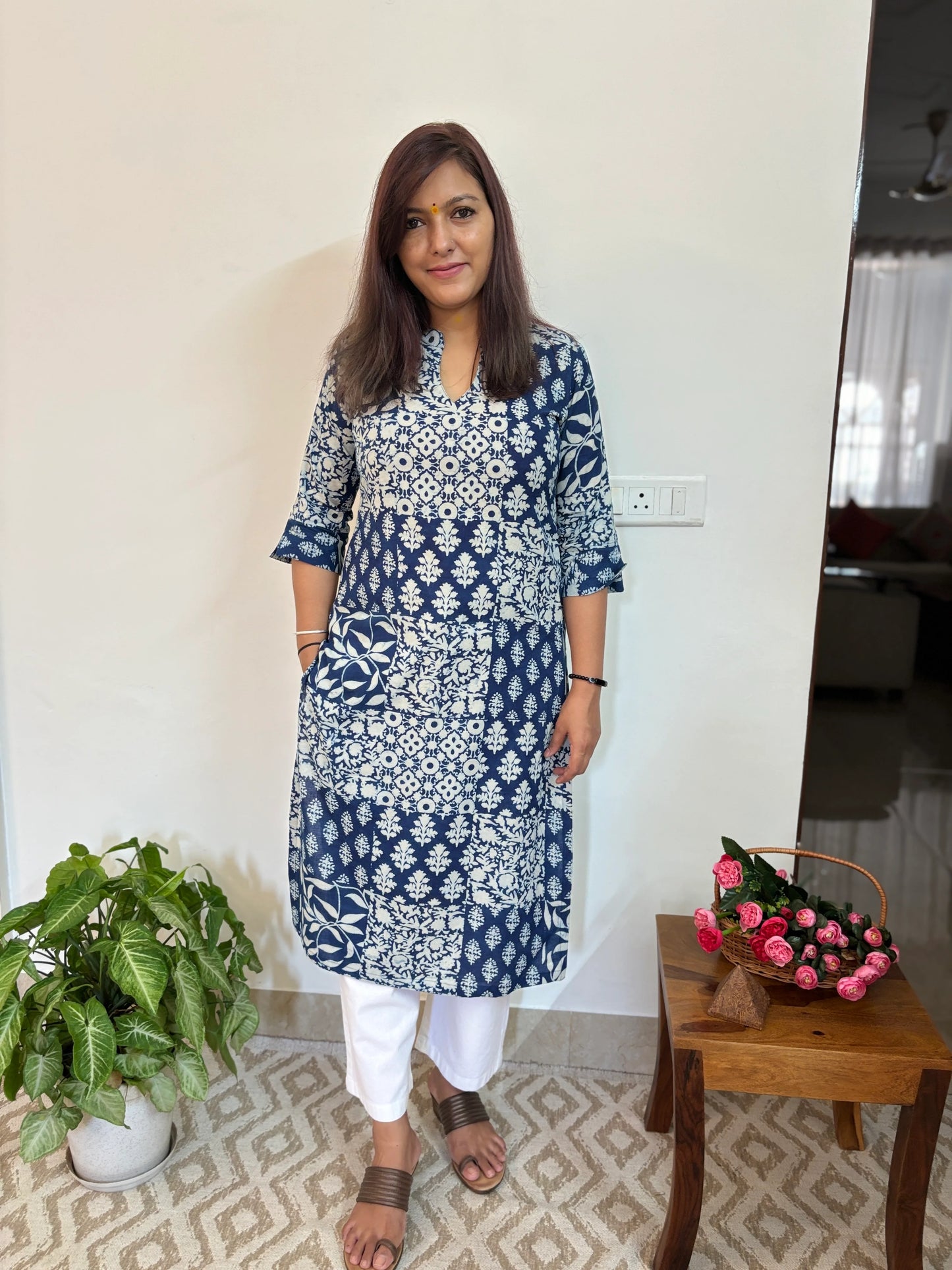 Indigo Blue Multi Printed Collar Kurta