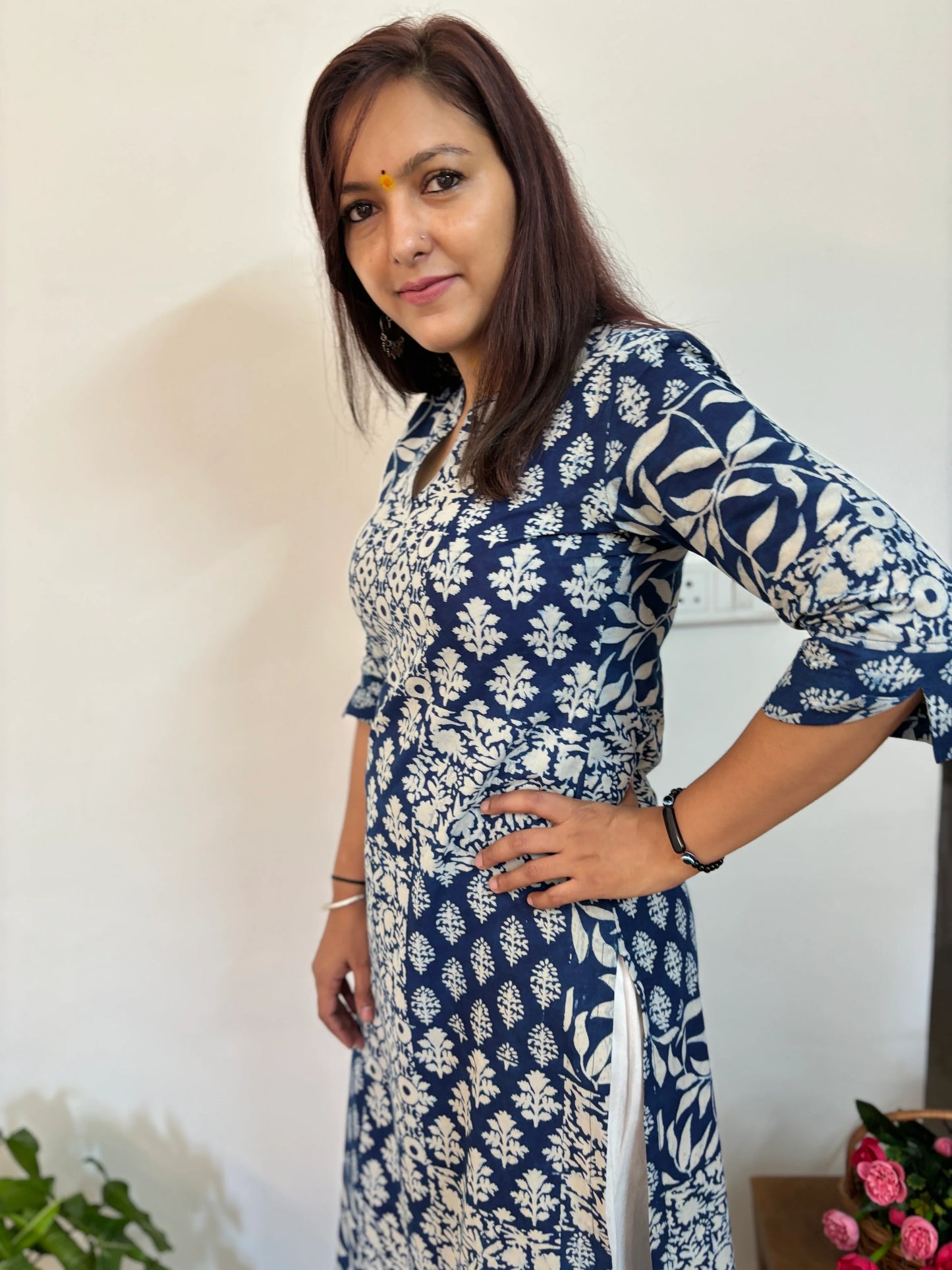 Indigo Blue Multi Printed Collar Kurta