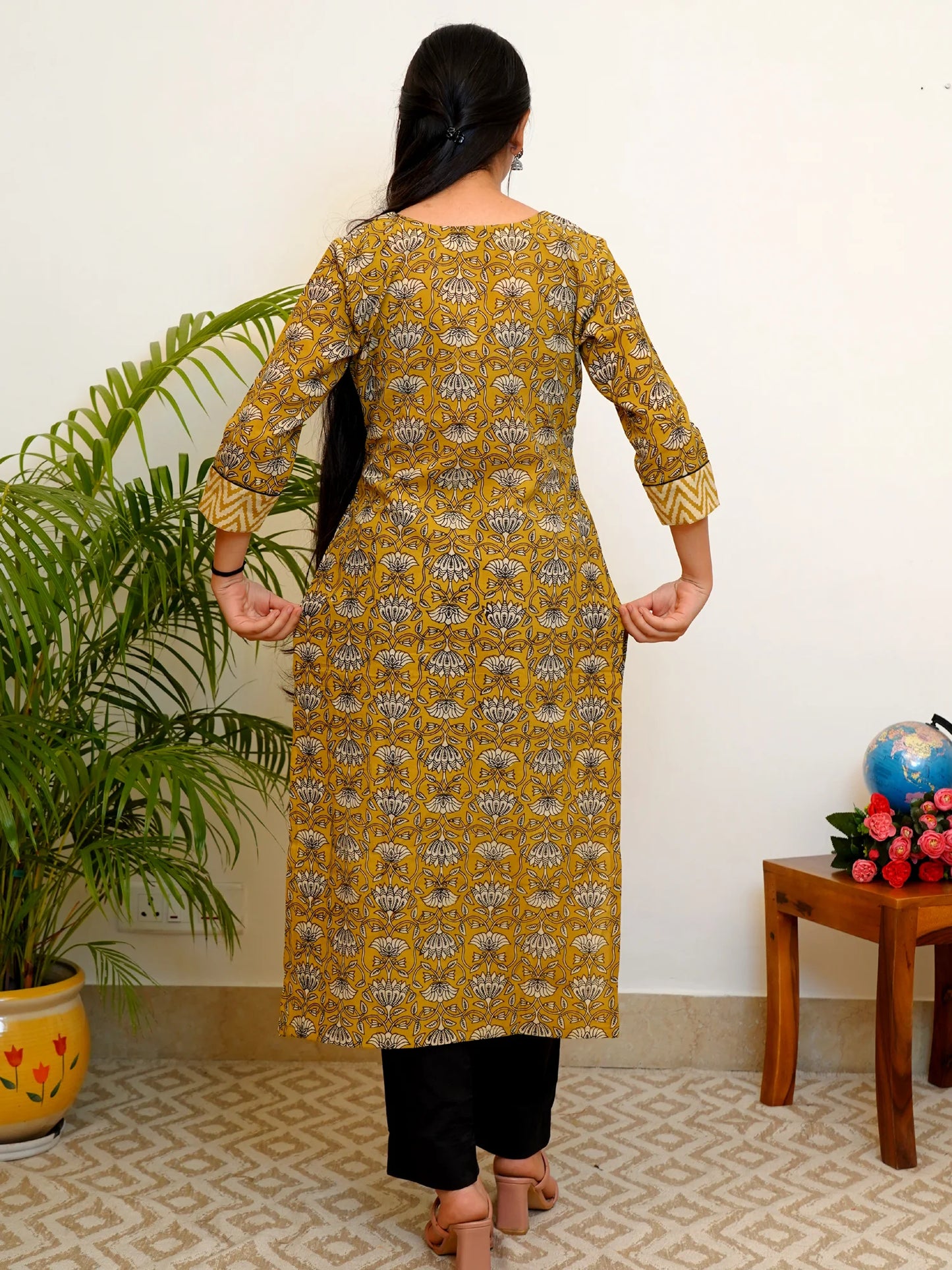 Olive Green Block Printed COTTON Yoke Kurta