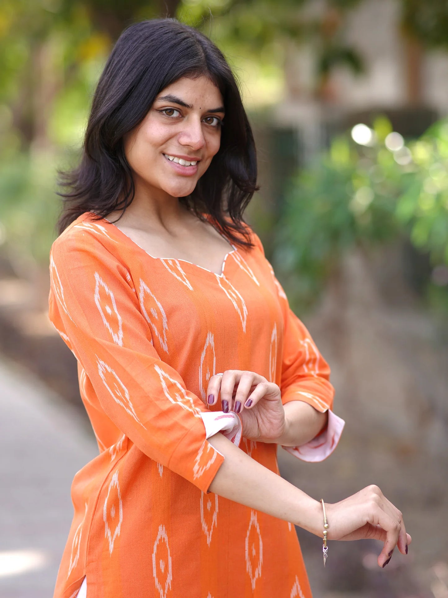 Orange IKKAT Handloom Cotton Kurta