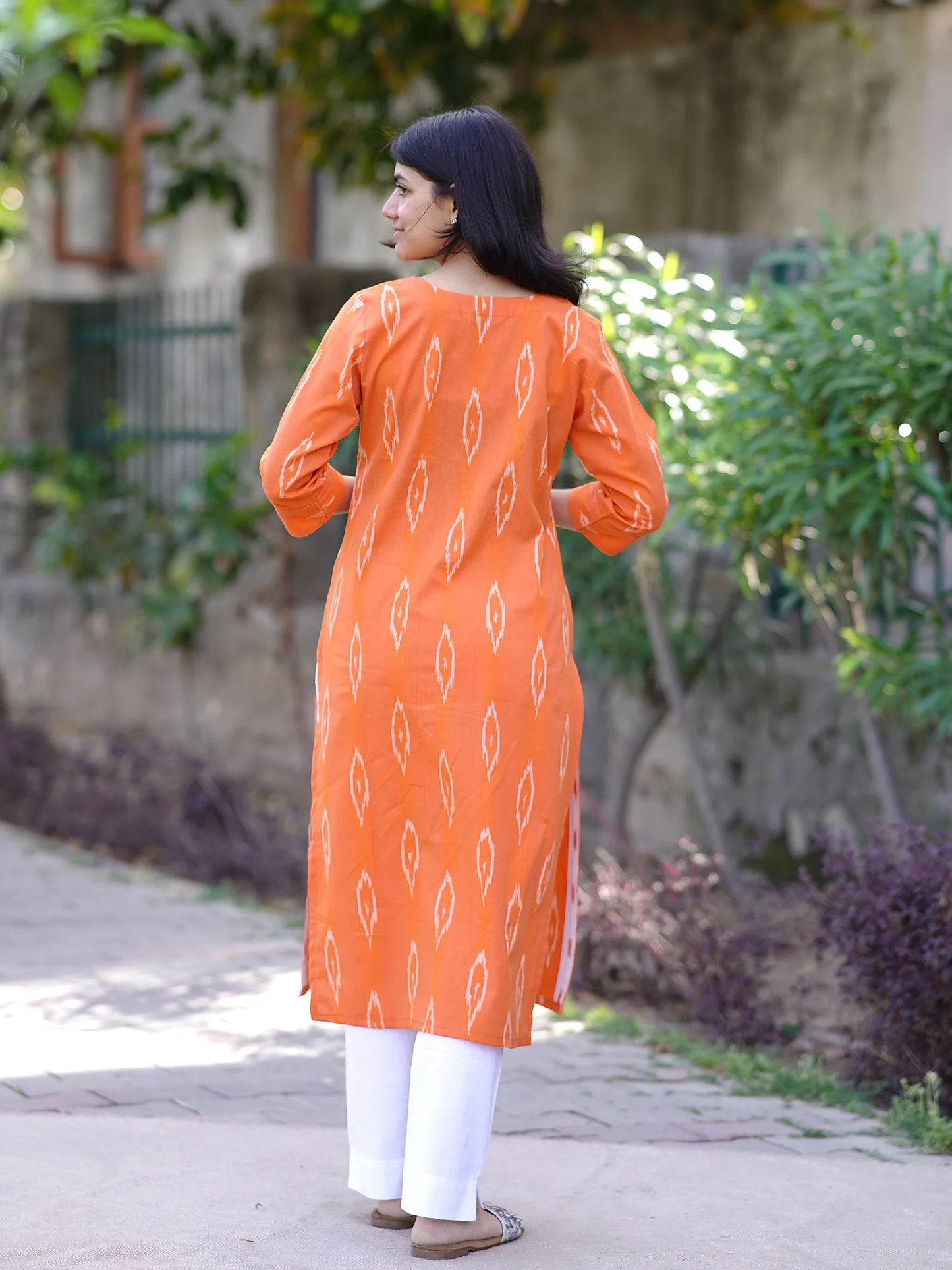 Orange IKKAT Handloom Cotton Kurta