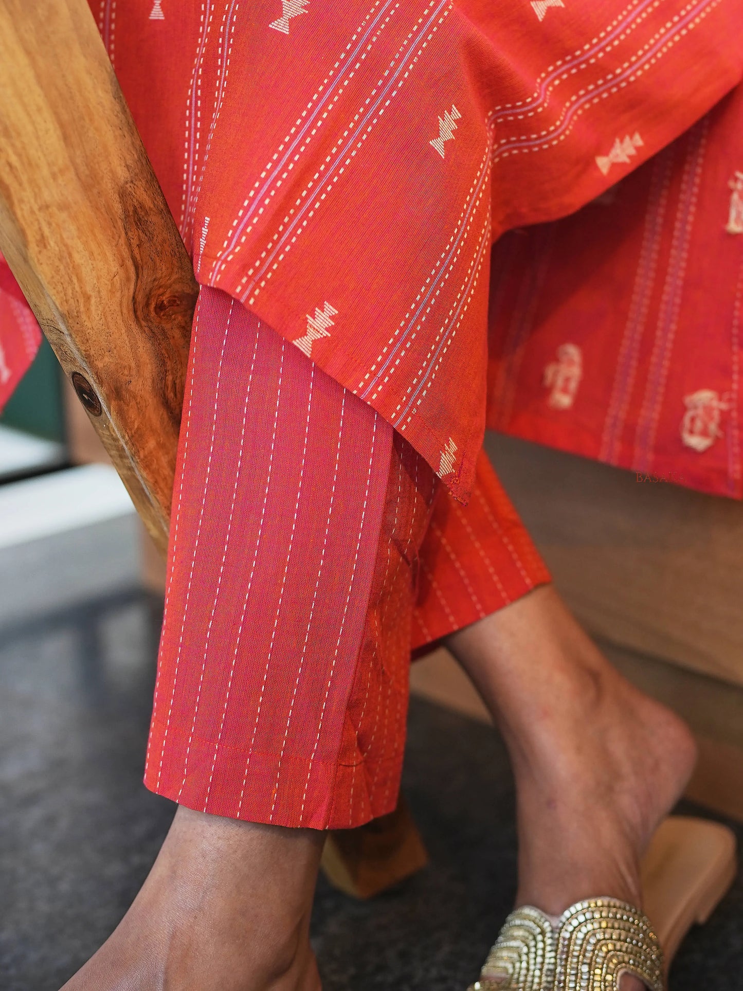 Orange Red South Cotton Kurta Set (2 Pcs.)