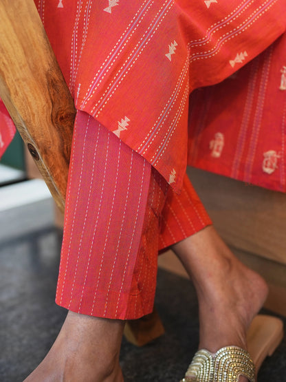 Orange Red South Cotton Kurta Set (2 Pcs.)