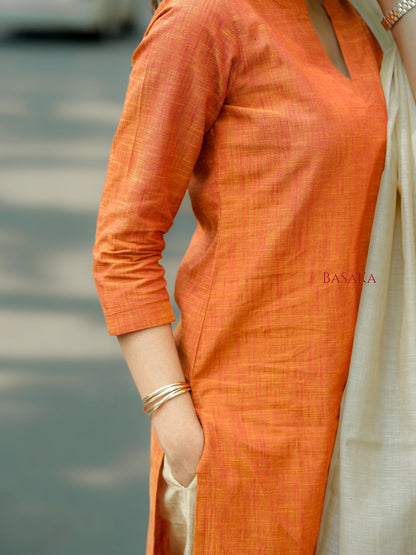 Burnt Orange South Cotton Handloom Suit Set (3Pcs.)