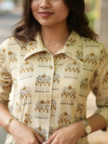 Pallakku on Sand Aline Block Printed COTTON Kurta