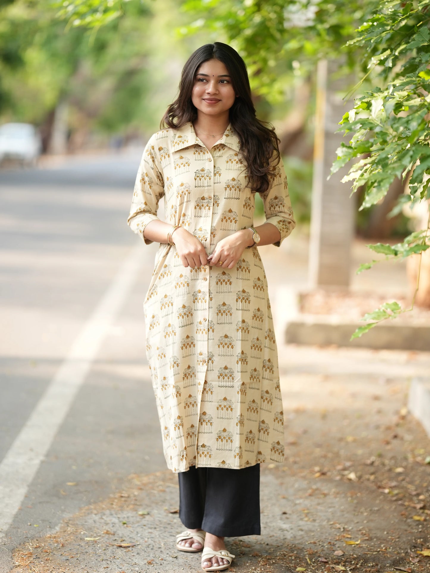 Pallakku on Sand Aline Block Printed COTTON Kurta