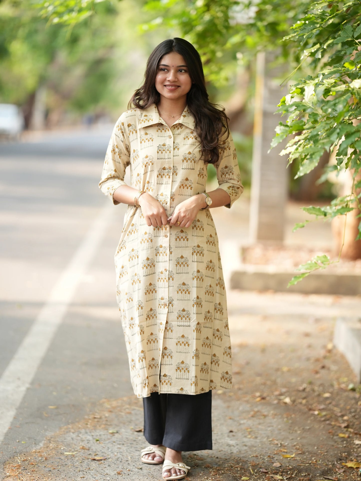 Pallakku on Sand Aline Block Printed COTTON Kurta