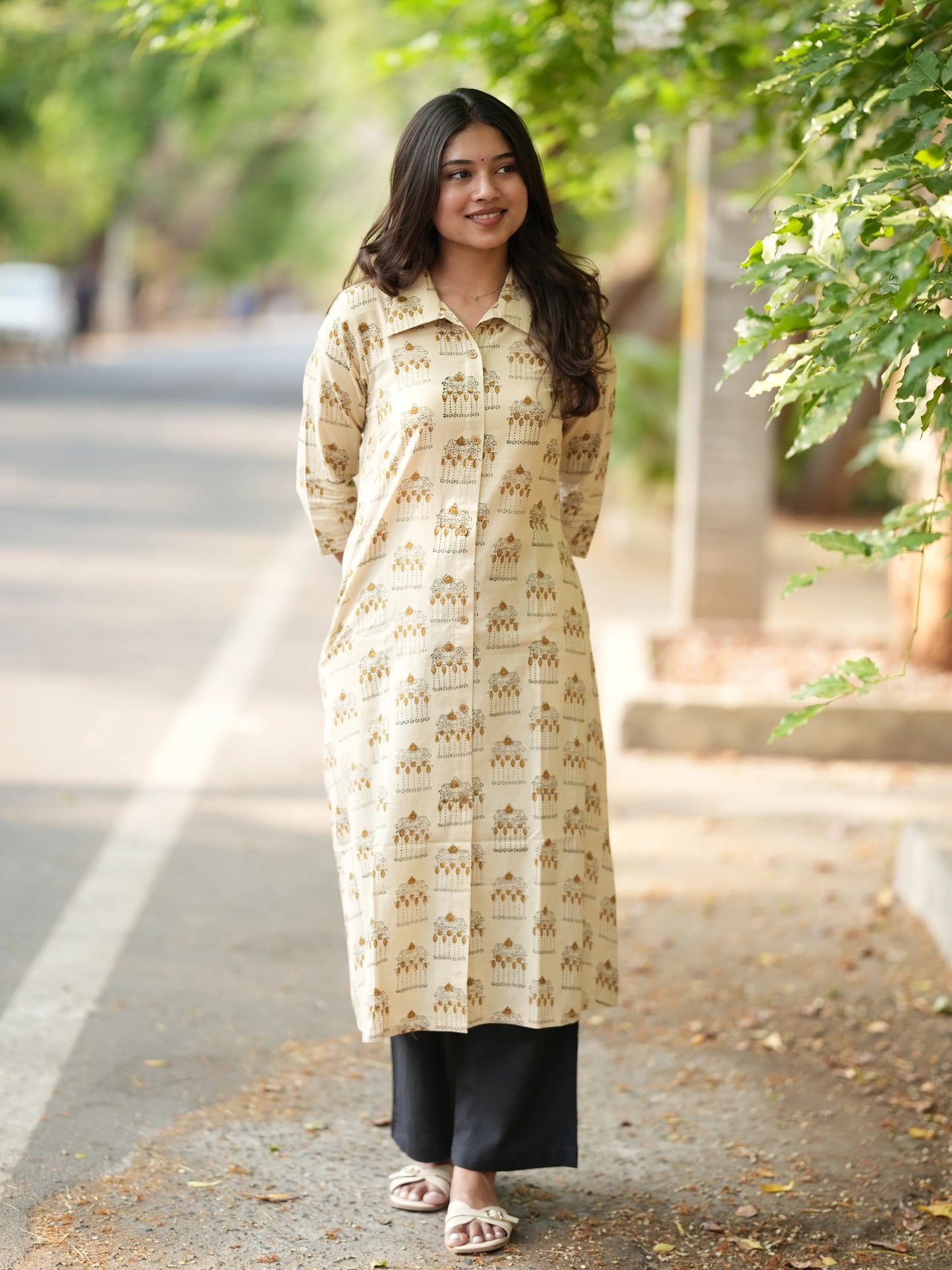 Pallakku on Sand Aline Block Printed COTTON Kurta